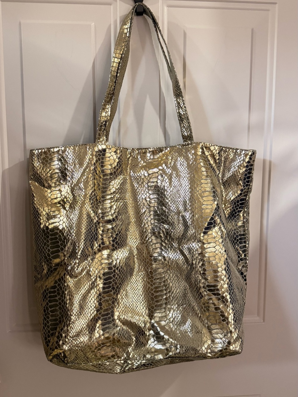 Avenue Metallic Gold Snake-Embossed Tote